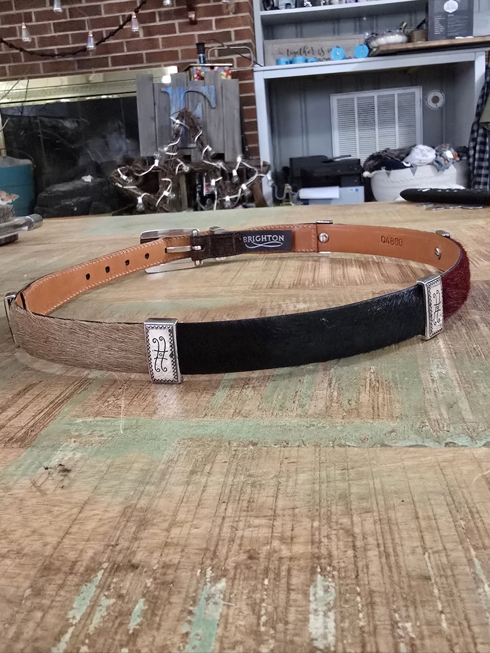 Brighton Hair On Hide Belt Multicolor Leather Concho Accent Q4800 Size S 28